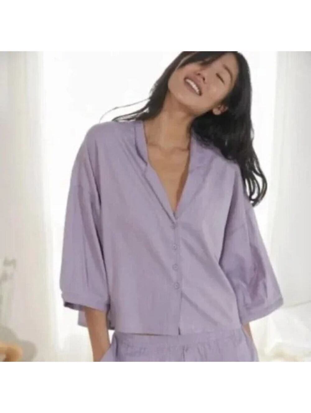 Out From Under Vera oversized button-front sleep shirt/lounge top Lavender sz S